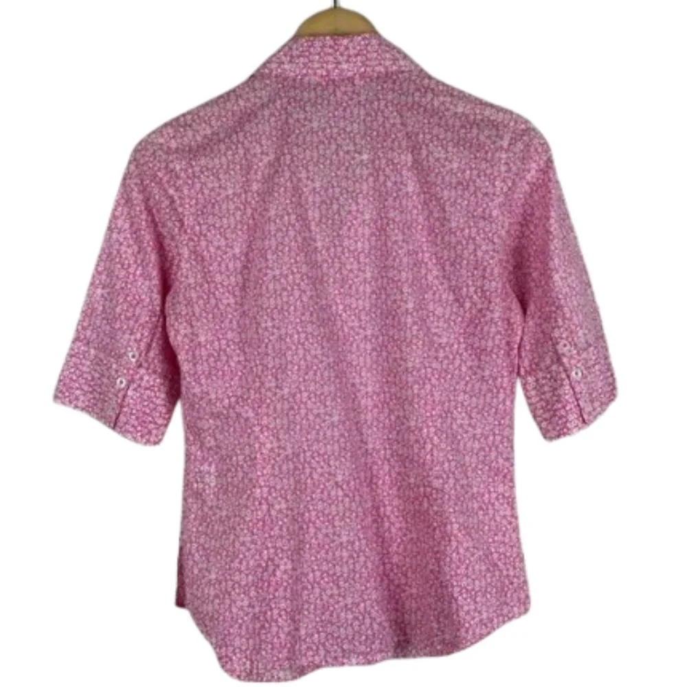 Lilly Pulitzer Pink Floral Button Front Blouse Size 6 Small Cotton Shirt